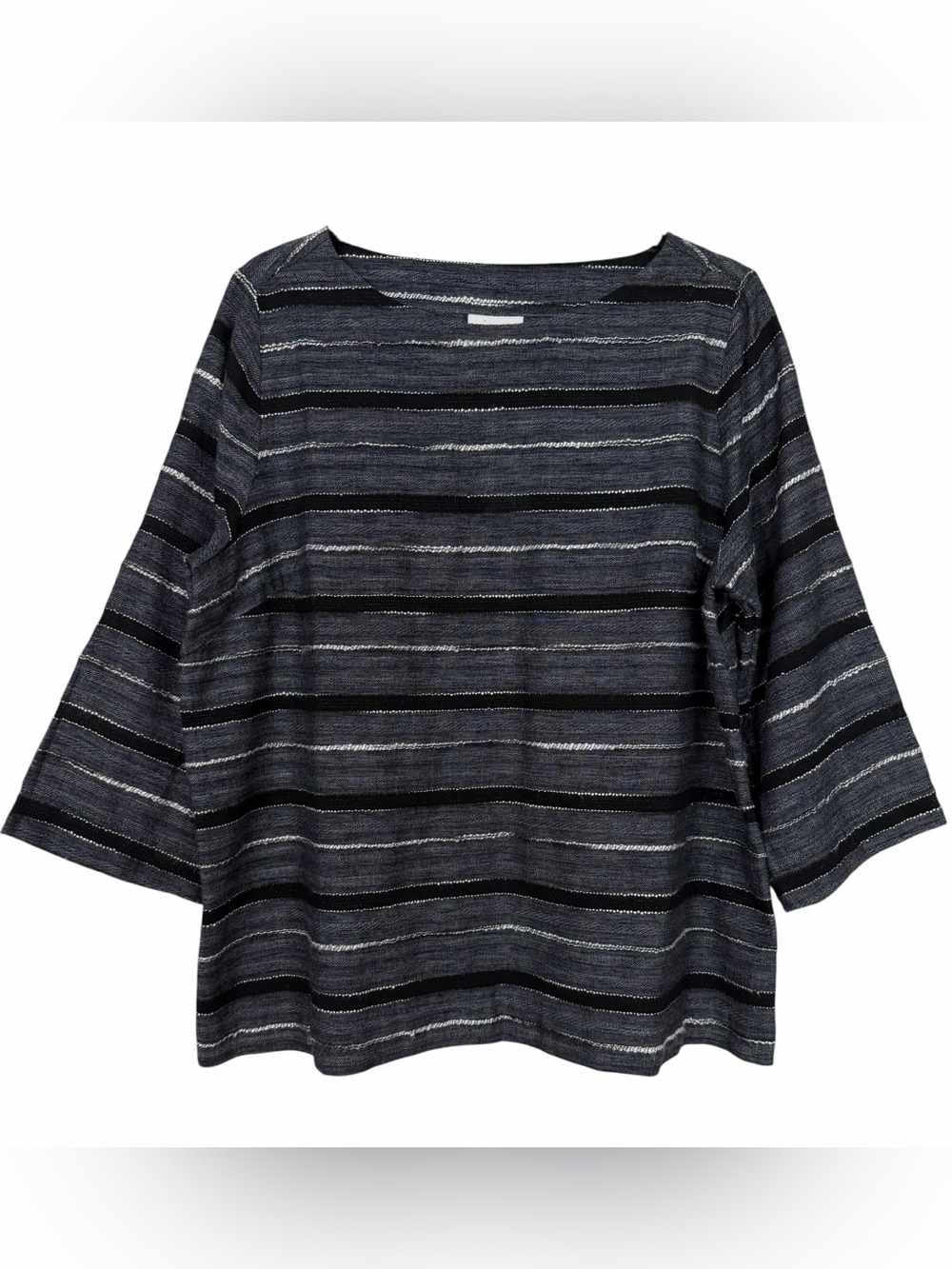 J.Jill Pure Jill Striped Top Textured Lagenlook Blue Black Size Medium